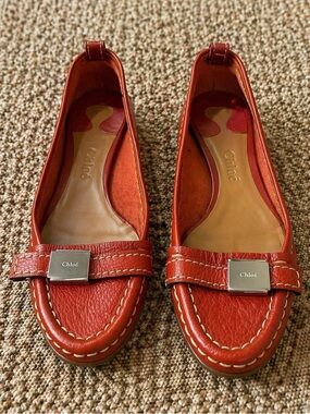 CHLOE Red Buckle Loafers. Size: 39.5 (Runs one-size small) FINAL PRICE